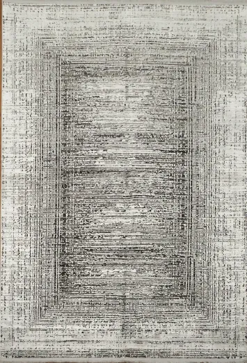 Modern Gray Rectangular Rug with Geometric Border Blend 5x8