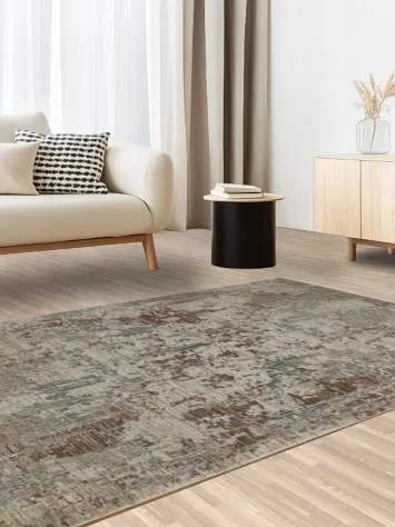 Antique Distressed Rug with Modern Abstract Design Elements 5x8