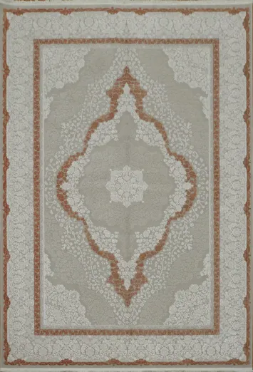 Sophisticated Ornate Grey and Rust Patterned Area Rug 5x8