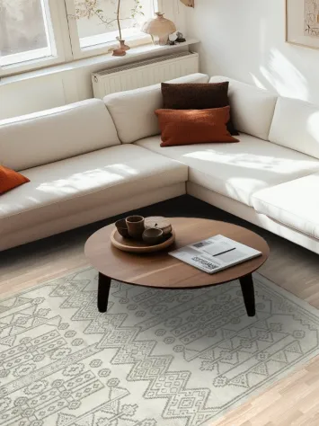 Modern Minimalist Rug Featuring Detailed Geometric Patterns 5x8