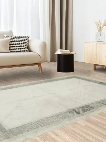 Sophisticated Neutral Rug featuring Geometric Frame Design 5x8