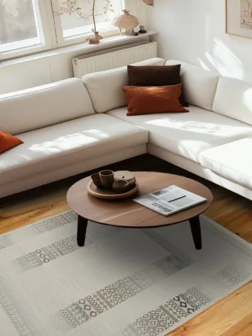 Contemporary Neutral Rug Featuring Symmetrical Patterns 5x8