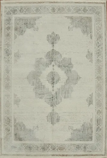 Antique-Inspired Rug with Modern Gray and White Patterns 5x8