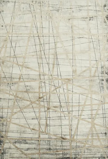 Elegant Neutral Tone Rug with Abstract Linear Design 5x8