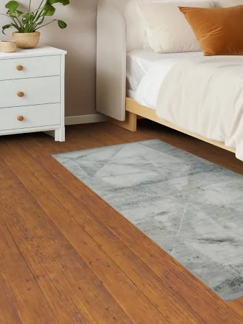 Modern Rug with Subtle Gray and Blue Geometric Patterns 3x5