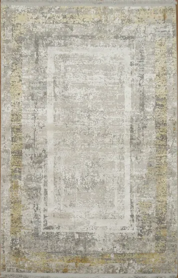 Textured Gray Rug with Subtle Golden Border Design 3x5