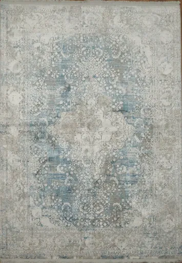 Modern Distressed Blue and Grey Persian Style Area Rug 4x6