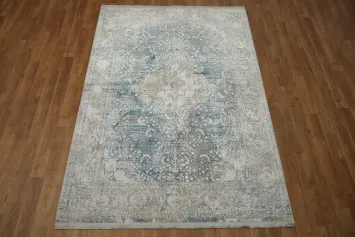 Modern Distressed Blue and Grey Persian Style Area Rug 4x6