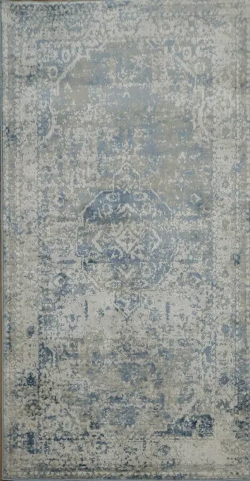Elegant Vintage-Inspired Blue and Gray Distressed Area Rug 3x5