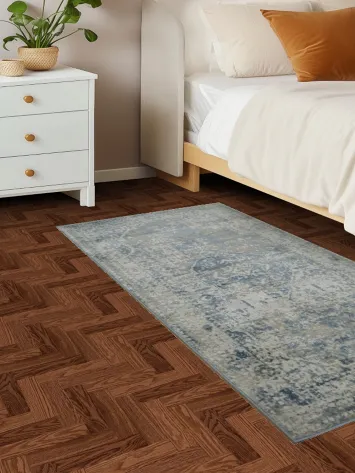 Elegant Vintage-Inspired Blue and Gray Distressed Area Rug 3x5