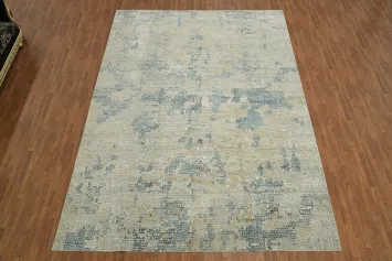 Abstract Grey, Blue and Beige Area Rug for Modern Interiors 10x14