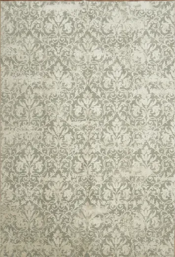 Deluxe Damask Design Grey and White Rug Ideal for a Luxurious Home Ambience 9x13