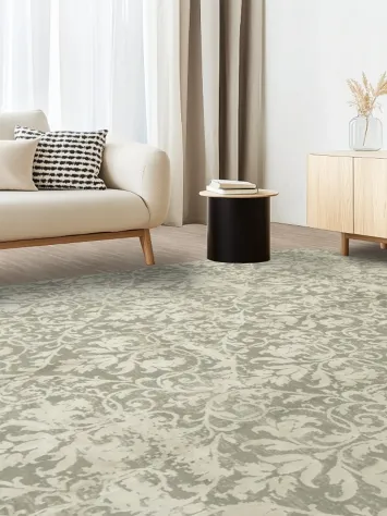 Deluxe Damask Design Grey and White Rug Ideal for a Luxurious Home Ambience 9x13