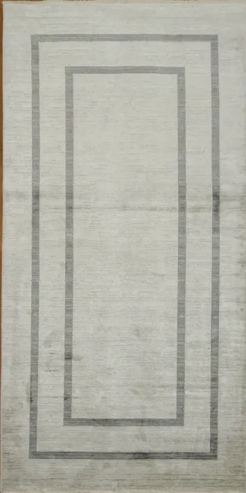 Sophisticated Grey Rectangle Border Indoor Floor Rug 3x7