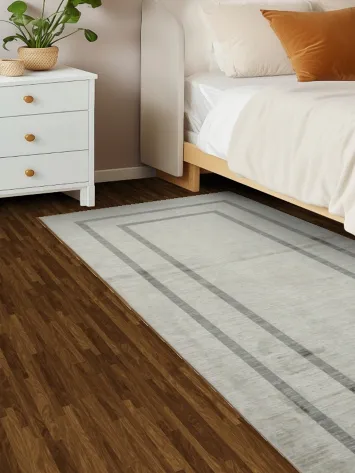 Sophisticated Grey Rectangle Border Indoor Floor Rug 3x7