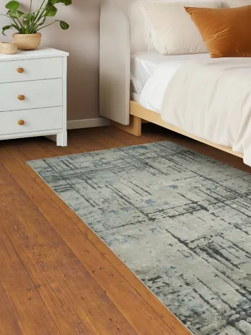 Contemporary Rug with Abstract Crosshatch Design in Blue and Gray 3x7