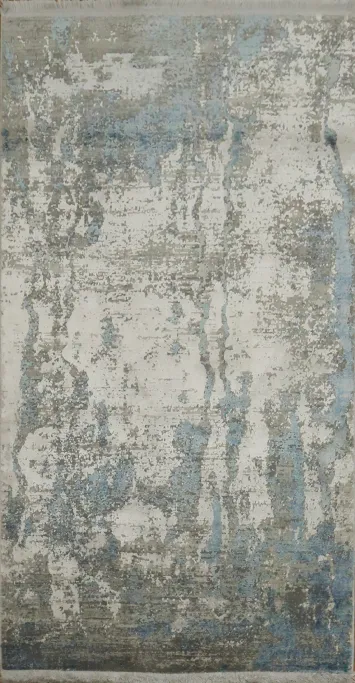 Elegant Abstract Blue and Beige Rug for Chic Living Spaces 3x5