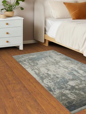 Elegant Abstract Blue and Beige Rug for Chic Living Spaces 3x5