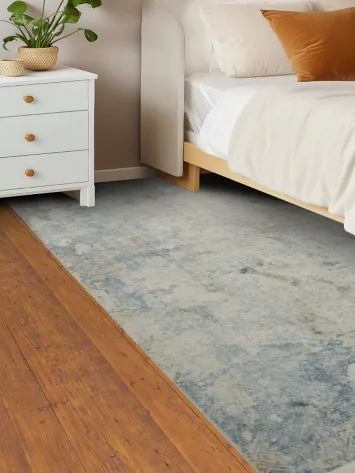 Modern Artistic Rug with Subtle Blue and Beige Textures 5x8