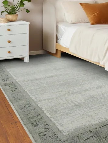 Sophisticated Gray Area Rug with Classic Border Design 5x8