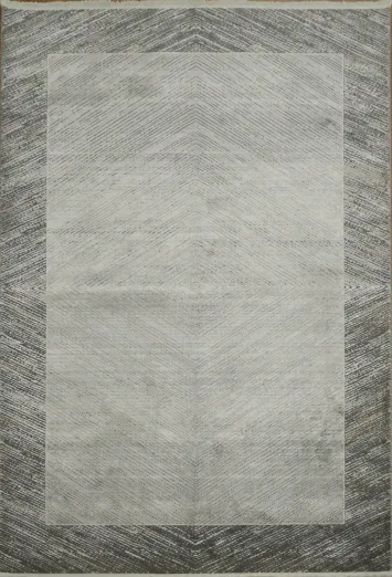 Modern Gray Area Rug with Contrasting Chevron Border 5x8