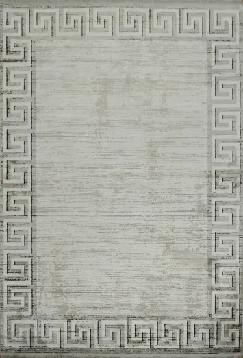 Contemporary Grey Rug with Timeless Greek Border Accent 5x8