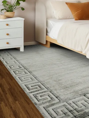 Contemporary Grey Rug with Timeless Greek Border Accent 5x8