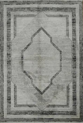 Chic Gray Rug with Symmetrical Geometric Patterns 5x8