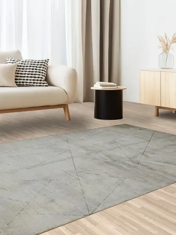 Abstract Geometric Patterns in a Soft Grey Area Rug 5x8