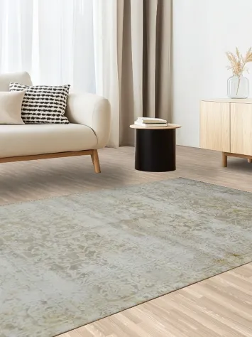 Sophisticated Beige Rug with Distressed Detailing 5x8