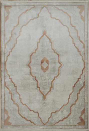 Soft Beige and Orange Toned Rug with Artistic Geometry 5x8