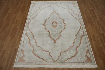 Soft Beige and Orange Toned Rug with Artistic Geometry 5x8