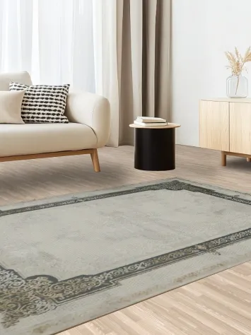 Victorian Style Turkish Ivory and Grey Rug 5x8