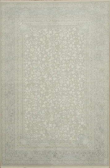 Elegant Silver Grey and White Floral Area Rug 6x10