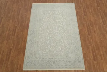 Elegant Silver Grey and White Floral Area Rug 6x10