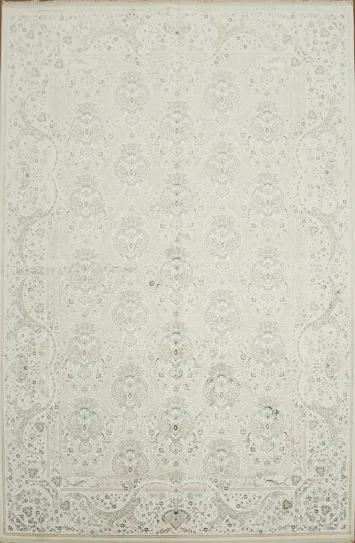 Luxurious Pale Blue Rug with Intricate Floral Vine Details 6x10