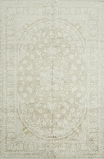 Classic Charm with Neutral Tones: Ornate Ivory Floral Rug Design 6x10