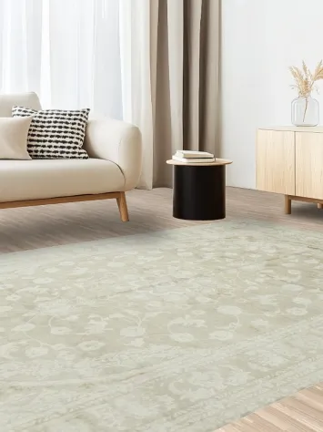 Classic Charm with Neutral Tones: Ornate Ivory Floral Rug Design 6x10