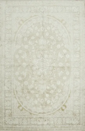 Elegant Ivory Rug with Intricate Floral Patterns for Living Room 6x10