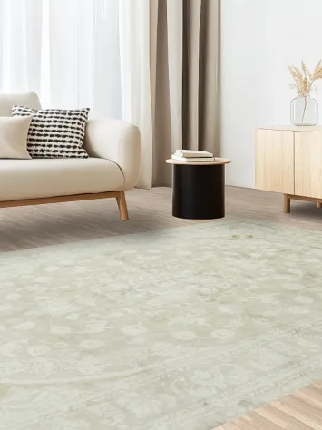 Elegant Ivory Rug with Intricate Floral Patterns for Living Room 6x10