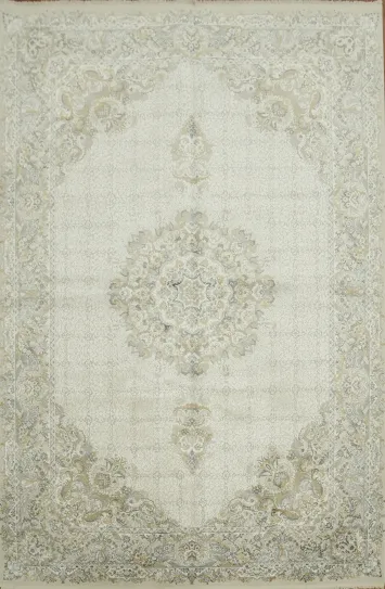 Elegant Ivory Persian Rug with Intricate Floral Motif Design 6x10