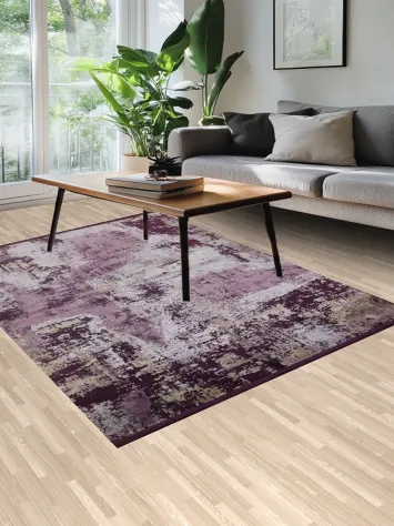 Modern Abstract Rug with Vintage Charm and Soft Mauve Tones 5x8