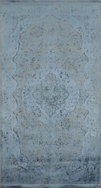 Elegant Blue and Gray Rug with Vintage Intricate Patterns 3x5