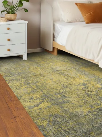 Elegant Distressed Yellow and Gray Rug for Modern Interiors 5x8