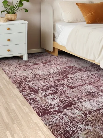 Elegant Burgundy and Ivory Abstract Patterned Area Rug 5x8