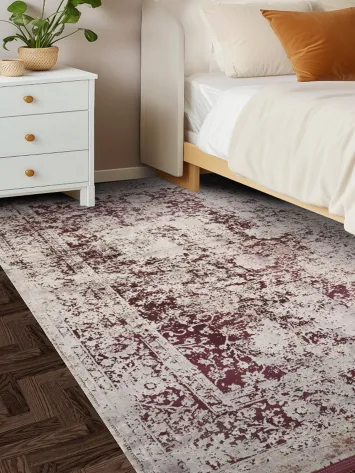 Vintage-Style Burgundy and White Rug: Perfect for Living Rooms