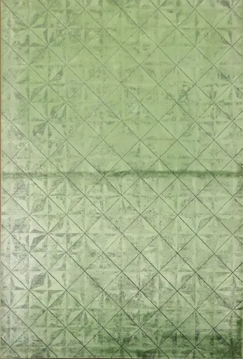 Modern Green Leaf Rug with Textured Geometric Design 5x8