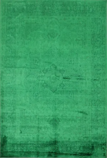 Rich Green Distressed Patterned Decorative Floor Mat 5x8