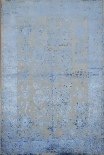Chic Blue and Gold Distressed Rug Ideal for Modern Interior Design 5x8