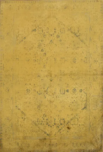 Radiant Gold Persian Rug with Distressed Vintage Appeal 5x8